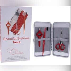 Chella Eyebrow Tools In Case Kit Tweezers, Scissor, Razor with Brush and Comb
